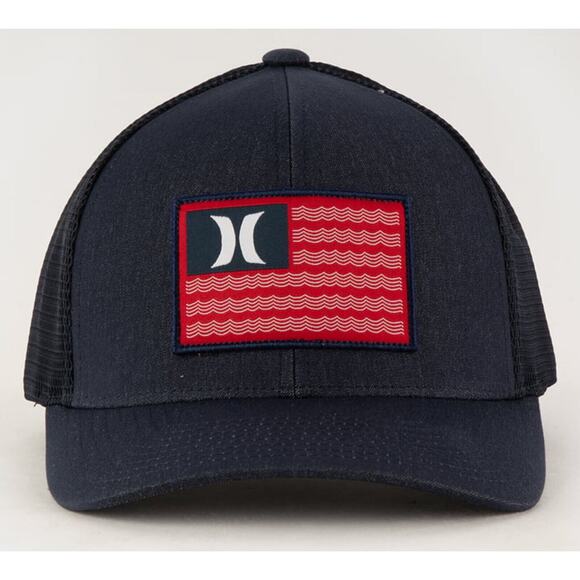 Hurley Men's USA Icon Flag FlexFit Fitted Trucker Hat Cap in S/M Navy - Picture 2 of 3